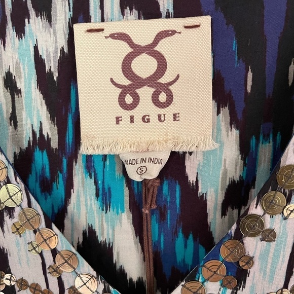 NWT Figue Anais Blue Ikat  Party Mini Dress Women's Sequins Fringe Size Small‎ - Picture 7 of 16